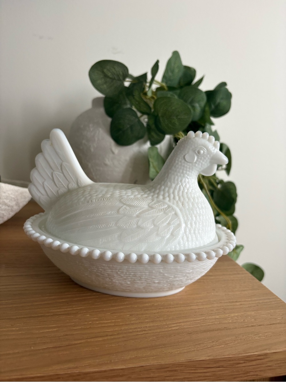 Indiana Glass White Hen Covered Dish - Milk Glass Serving Bowl